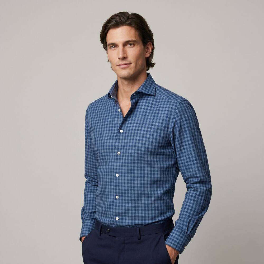 ETON of Sweden Men's Slim fit Dress shirt Blue check cotton Size Small